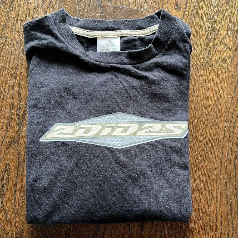 Vintage Y2K Adidas Spell Out Long Sleeve T-Shirt Black Gray Streetwear XL